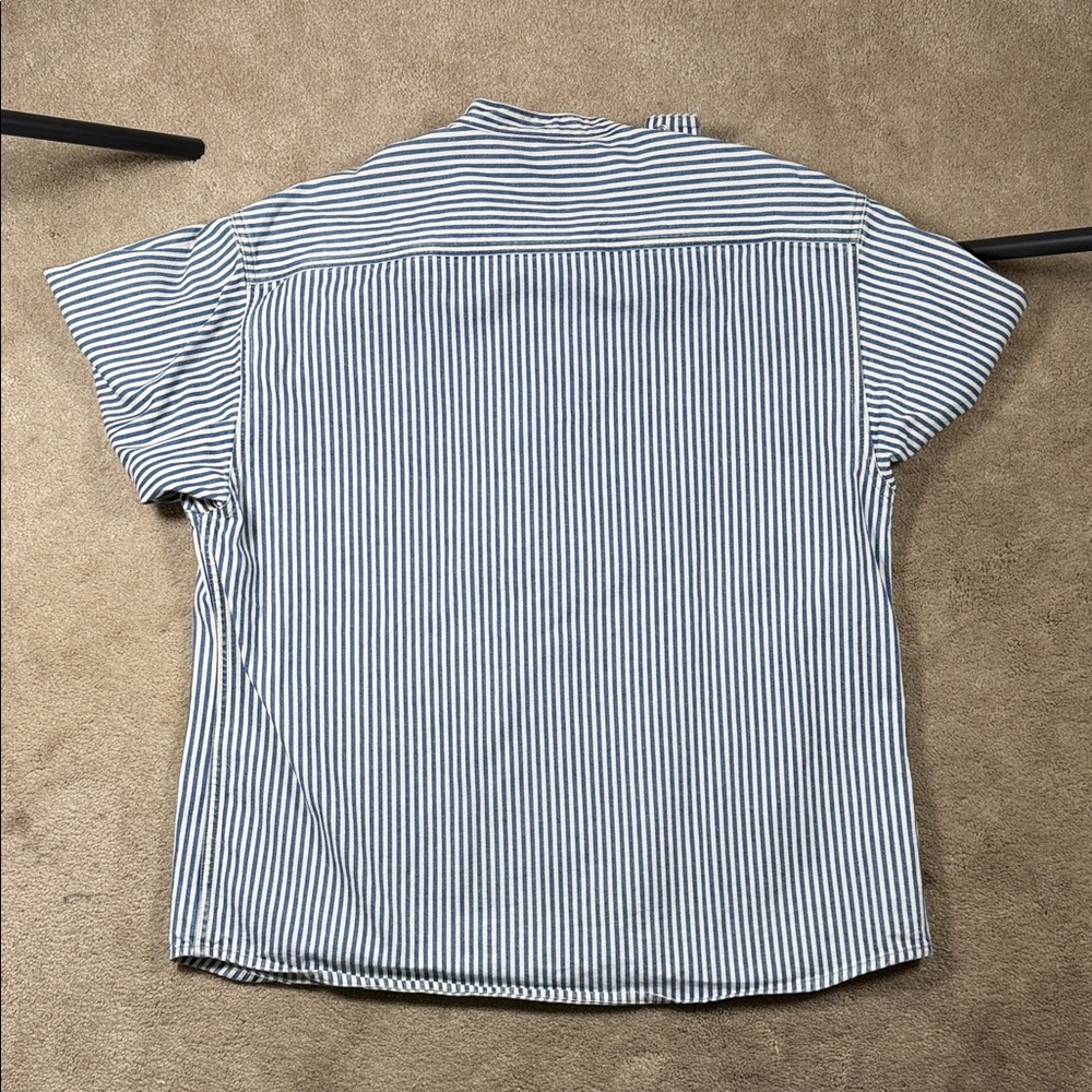 Men's Blue and White Striped Casual Shirt - Picture 9 of 9